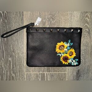 White House Black market Black sunflower Clutch with Stud Accents